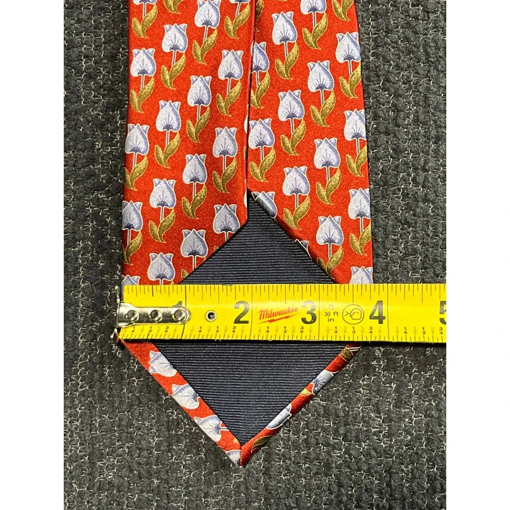 Ermenegildo Zegna Mens Red Silk Tulip Floral Pattern Necktie‎ Made in Italy